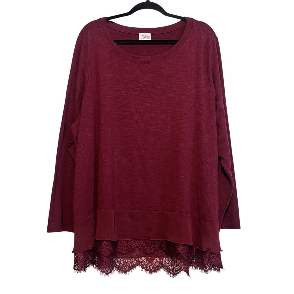 AVA JAMES Red Long Sleeve‎ Blouse Size 3x
